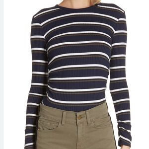 Frame Stripe Ribbed Shirred Cuff Top / Sweater